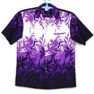 Vintage Royal Creations‎ Hawaiian Camp Shirt Purple White Floral Aloha M Medium